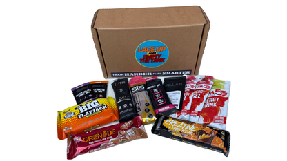 mix box gels, running, racing, styrkr, pillar recovery drink, grenade protein snack, active roots gel, high 5 caffeine gels, drinks, running nutrition in a display box gift