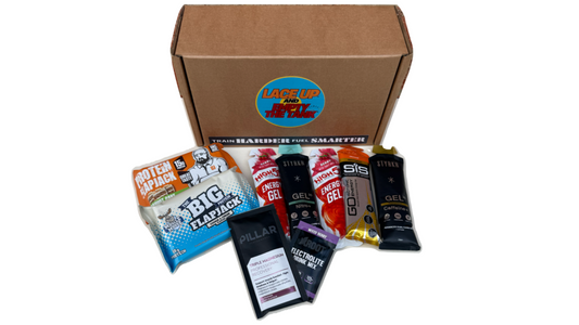 race day box, protein flapjack, muscle moose flapjack, high 5 gel, styrkr gel, nitro+, styrkr caffeine ge, active root electrolyte, pillar recovery, 